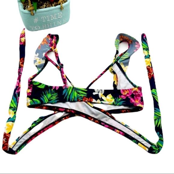 Cleanwater Floral Ruffle Tie Around Bikini Top - Picture 2 of 13